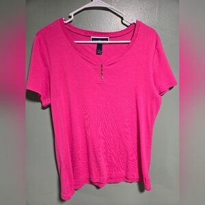 Karen Scott Pink Fitted Short Sleeve T-Shirt
